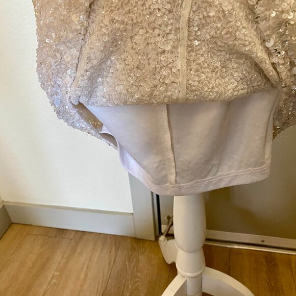 Theia Cap Sleeve White / Silver Sequin Dress Size 2 - Picture 7 of 9